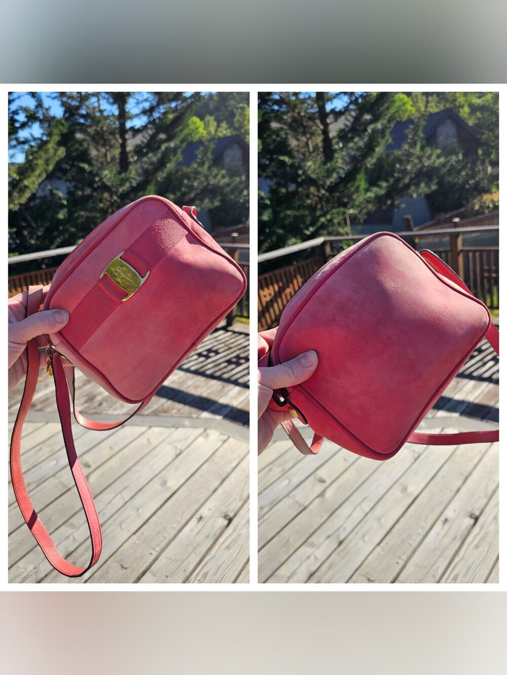Vintage Salvatore Ferragamo Vara Bow Crossbody Bag - OMBRE PINK SUEDE - Picture 5 of 13